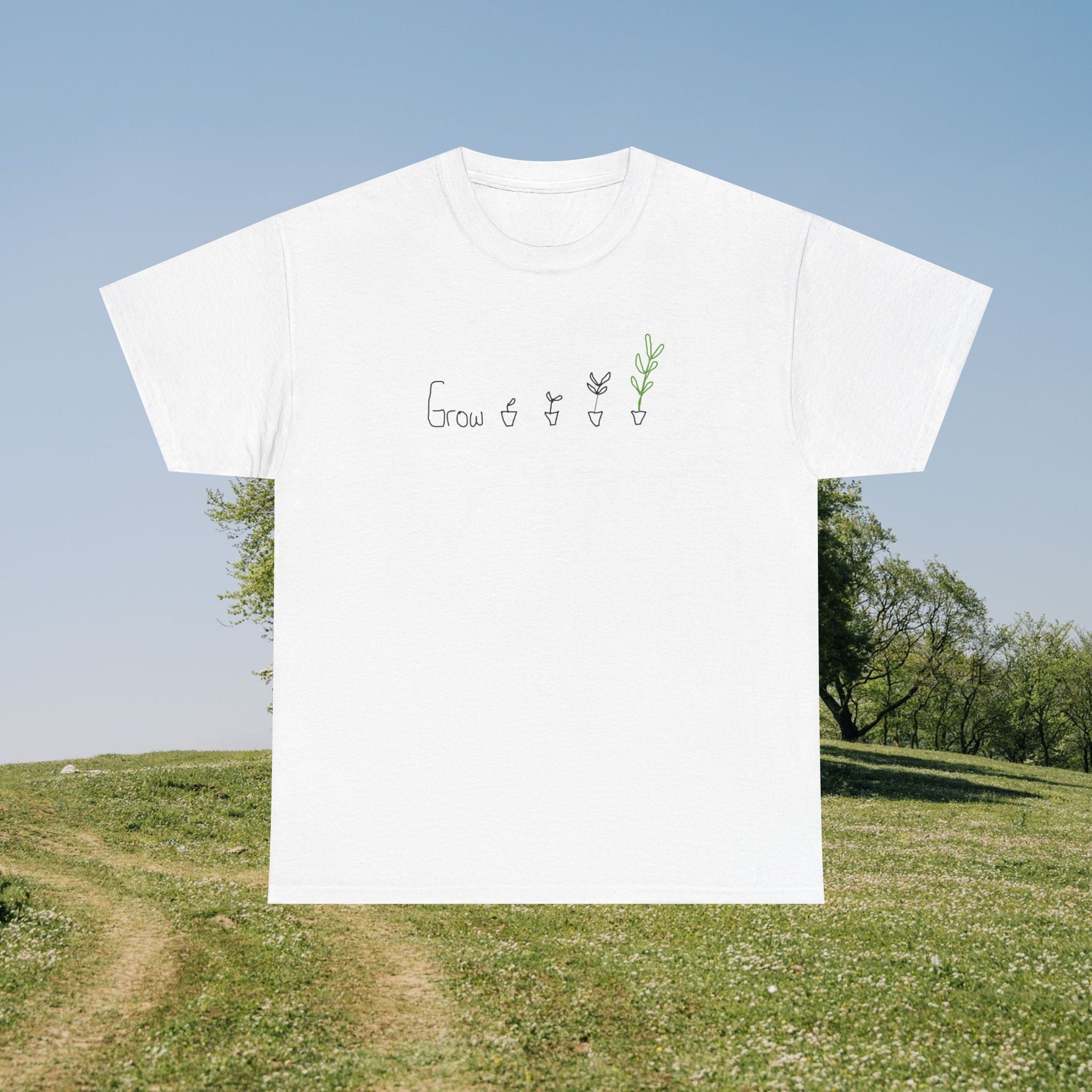 Grow Plant T-Shirt — Minimalist Handwritten Garden Tee