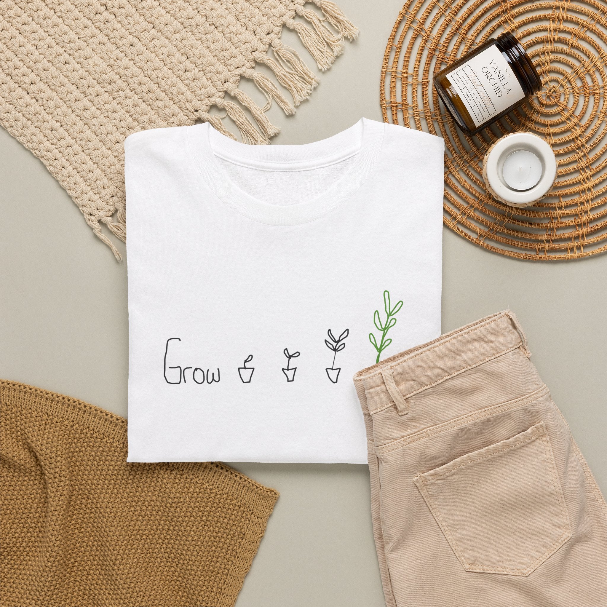 Grow Plant T-Shirt — Minimalist Handwritten Garden Tee